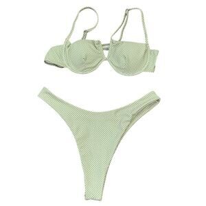 Green White Polka Dot Micro Bikini Women’s S Swim Beach Vacation Cheeky Thong
